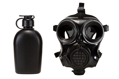 CM-7M Military Gas Mask with a canteen